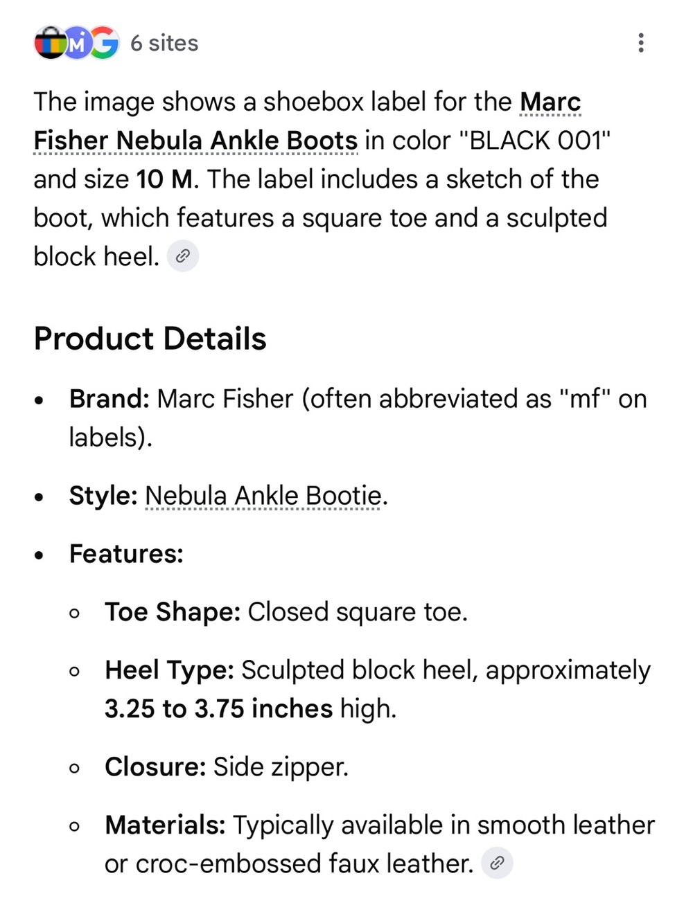 Marc Fisher Black Leather Nebula Ankle Bootie Square-Toe Block Heel NWT Size 10 - Picture 9 of 10